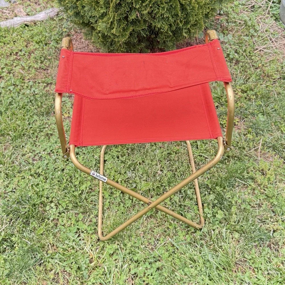 Vintage Lafuma French Folding Camp Chair Sunset Orange Southwestern Patch